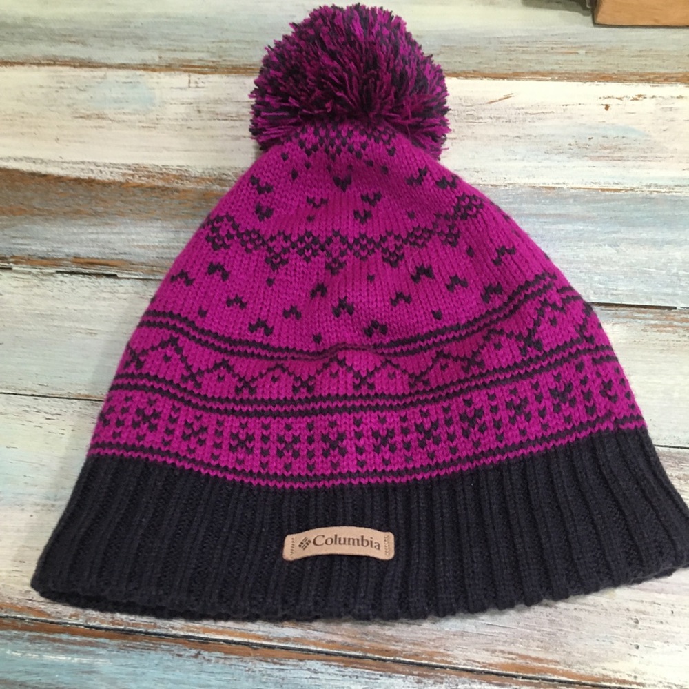Columbia Kids' Unisex Purple and Black Pom-Pom Beanie One Size